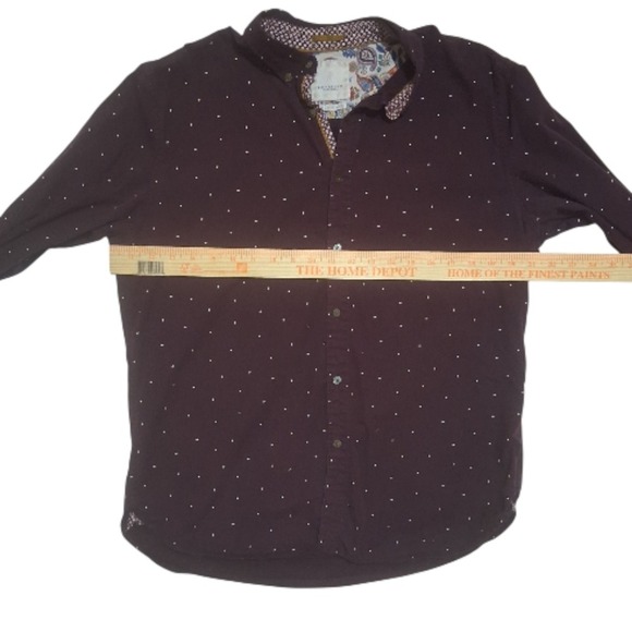 DENIM&FLOWER RICKY SINGH Burgundy PolkaDot Long Sleeve Button Down Shirt Mens L - Picture 4 of 11
